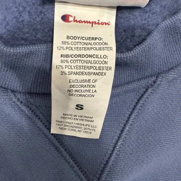 Champion Light Blue Crewneck Women's Fleece Pullover Sweatshirt Small - Picture 5 of 7
